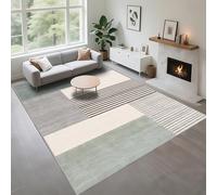 Kunsen Tapis D Entrée Interieur Anti Derapant Vert Gris 80x140cm, Motif Moderne rayé pour Salon Chambre à Coucher