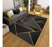 Kunsen Tapis D Eveil Bebe Fille Motif géométrique de Triangle d'or Noir de Tapis de Bureau de Tapis Non-décoloration Durable Moquette Exterieur Terrasse Tapis Enfants Noir 120X180CM
