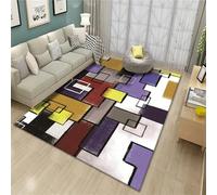 Kunsen Tapis de Marche Walking Pad 100X120CM Violet Salon à Motifs géométriques Modernes Jaunes et Rouges Qui ne se décolorent Pas Accessoire Bureau Ados