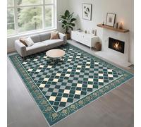 Kunsen Tapis De Sol De Chambre Facile d'entretien Vert 80x160cm, Motif géométrique Moderne pour l'entrée du Couloir du Salon