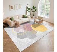 Kunsen Tapis Extra Plat Antiderapant 100x160cm , Gris Rose Géométrie Abstraite pour Le Salon de la Chambre des Filles