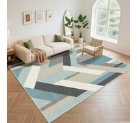 Kunsen Tapis Extra Plat Lavable en Machine 120x170cm , Bleu Géométrie Moderne pour Salon, Bureau, Couloir