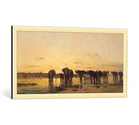 Kunst für Alle Image encadrée: Charles Emile de Tournemine Éléphants d Afrique - impression d'art décorative, en cadre de haute qualité, 100x50 cm, Doré Brossé