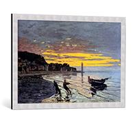 Kunst für Alle Image encadrée: Claude Monet Halage d Un Bateau Honfleur - Impression d'art décorative, en Cadre de Haute qualité, 85x55 cm, Argent Brossé
