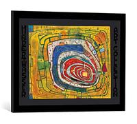 Kunst für Alle Image encadrée: Friedensreich Hundertwasser Une île dans la mer jaune - impression d'art décorative, en cadre de haute qualité, 67x48 cm, Noir mate de soie