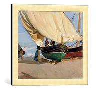 Kunst für Alle Image encadrée: Joaquin Sorolla y Bastida Fischer bateaux ancrés Valencia - impression d'art décorative, en cadre de haute qualité, 45x40 cm, Doré Brossé