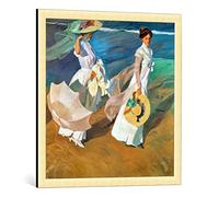 Kunst für Alle Image encadrée: Joaquin Sorolla y Bastida Promenade sur la plage - impression d'art décorative, en cadre de haute qualité, 70x70 cm, Doré Brossé