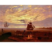 Kunst für Alle Reproduction/Poster: Caspar David Friedrich Soirée sur la plage de la Baltique - Affiche, Reproduction artistique de haute qualité, 90x65 cm