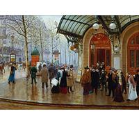 Kunst für Alle Reproduction/Poster: Jean Beraud Devant le théâtre de Vaudeville à Paris - Affiche, Reproduction artistique de haute qualité, 80x55 cm