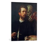 Kunst für Alle Reproduction sur toile: Arnold Böcklin Autoportrait à la mort jouant du violon - impression d'art de haute qualité, toile sur châssis, Tableau prêt à susprendre, 60x75 cm
