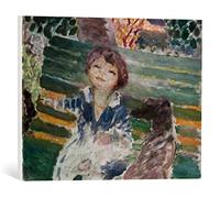 Kunst für Alle Reproduction sur toile: Pierre Bonnard Petite fille avec chien - impression d'art de haute qualité, toile sur châssis, Tableau prêt à susprendre, 55x40 cm