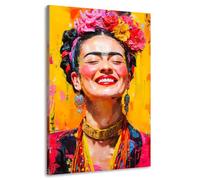 Kunstgestalten24 Frida Kahlo Lacht - Impression sur toile moderne - Avec châssis en bois véritable - 40 x 60 cm - Profondeur du cadre : 2 cm