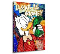Kunstgestalten24 Impression sur toile Dagobert Duck Love is Money Pop Art Comic Décoration murale