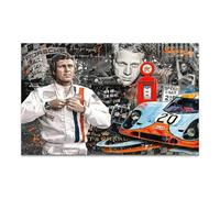 Kunstgestalten24 Steve McQueen Pop Art Porsche Tableau mural avec châssis en bois véritable - Impression sur toile de qualité supérieure - 90 x 60 cm - Profondeur du cadre : 2 cm