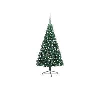 vidaXL Demi-Arbre de Noël Artificiel Pré-éclairé et Boules, Sapin de Noël avec LED, Décoration de Vacances, Ornement de Fête Intérieur Extérieur, Vert 210 cm