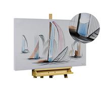 KunstLoft Tableau peinture moderne | 100% PEINT À LA MAIN | 100x75cm | Peinture sur toile 'Swelling Sails' | Bateaux | Pastel Blanc | Deco murale salon