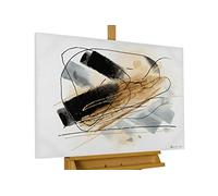 KunstLoft Tableau peinture moderne | 100% PEINT À LA MAIN | 100x75cm | Peinture sur toile 'Tepid Breath' | Abstrait | Or Noir | Deco murale salon