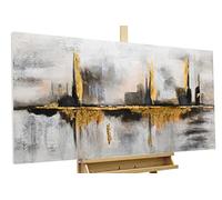 KunstLoft Tableau peinture moderne | 100% PEINT À LA MAIN | 120x60cm | Peinture sur toile 'Oracle' | Abstrait | Or Gris | Deco murale salon