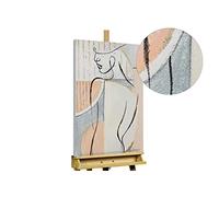 KunstLoft Tableau peinture moderne | 100% PEINT À LA MAIN | 50x75cm | Peinture sur toile 'Gentle Contour' | Abstrait | Noir Beige | Deco murale salon