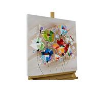 KunstLoft Tableau peinture moderne | 100% PEINT À LA MAIN | 60x60cm | Peinture sur toile 'Rébellion de couleurs' | Fleurs | Multicolore | Deco murale salon