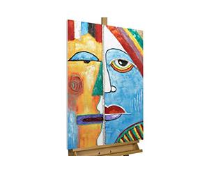 KunstLoft Tableau peinture moderne | 100% PEINT À LA MAIN | 60x90cm | Peinture sur toile 'Two Faces' | Visage | Multicolore | Deco murale salon