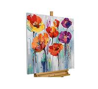 KunstLoft Tableau peinture moderne | 100% PEINT À LA MAIN | 80x80cm | Peinture sur toile 'Coloured Flower Salute' | Fleurs | Multicolore | Deco murale salon