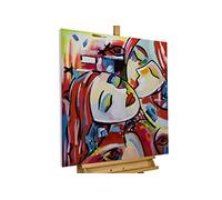 KunstLoft Tableau peinture moderne | 100% PEINT À LA MAIN | 80x80cm | Peinture sur toile 'Liaison ardente' | Couple | Multicolore | Deco murale salon