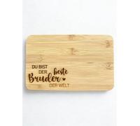 Kunstmanufaktur Engel Planche à découper en bambou avec gravure « Du bist der beste Bruder der Welt », 22 x 14 x 0,8 cm, cadeau frère, idée cadeau, cadeau en bois, meilleur frère
