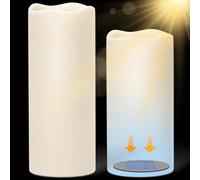 KunSwenn Lot de 2 bougies solaires d'extérieur étanches avec capteur et minuteur sans flamme, rechargeables à l'énergie solaire, du crépuscule à l'aube, pour extérieur, lanternes, décoration de