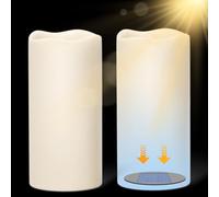 KunSwenn Lot de 2 bougies solaires d'extérieur étanches sans flamme vacillante, bougies à piles solaires rechargeables, capteur, du crépuscule à l'aube pour extérieur, lanternes, décoration de