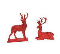Kuntesetty 2 Pièces Figurines de Renne Statues de Cerf Décoration Feng Shui Ornements de Table de Chevet avec Une Posture Élégante Adapté pour Un Cadeau D'Anniv, Rouge
