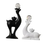 Kuntesetty 2 Pièces Sculpture Cerf Statue Décorative Ornement Animal Couple En Céramique avec Finition Polie pour Table Basse Bibliothèque Salon Cadeau D'Annive, Noir Blanc