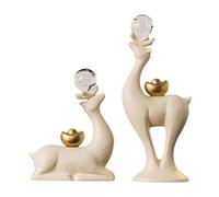 Kuntesetty 2 Pièces Sculpture Cerf Statue Décorative Ornement Animal Couple En Céramique avec Finition Polie pour Table Basse Bibliothèque Salon Cadeau D'Annive, Blanc