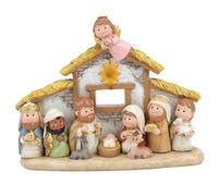 Kuntesetty Décoration de Crèche de Noël Crèche de Noël Miniature en Résine avec Lumineuse de Dessin Animé 20x7,7x16cm