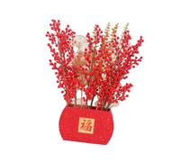 Kuntesetty Décoration Végétale Artificielle pour Le Nouvel An, Composée de Fleurs En Papier Festives et de Fruits Rouges, Idéale Comme Centre de Table pour Un év, Red L