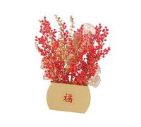 Kuntesetty Décoration Végétale Artificielle pour Le Nouvel An, Composée de Fleurs En Papier Festives et de Fruits Rouges, Idéale Comme Centre de Table pour Un év, Gold L