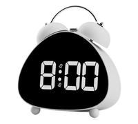 Kuntesetty Réveil électronique LED, horloge de table, heure précise, grand écran, cloche puissante, double cloche, pour dortoir, chevet intérieur, Blanc