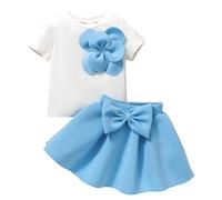 Kunyeah 2Pcs Robe d'été pour bébé Fille Tops en Tricot côtelé pour Enfants Jupe Tutu avec nœud Ensemble de vêtements à Fleurs pour bébé