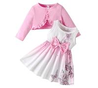 Kunyeah bébé filles robe et cardigan ensemble bébé volant haussement d’épaules manteau papillon imprimé jupe enfant en bas âge à manches longues tenue