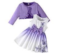 Kunyeah bébé filles robe et cardigan ensemble bébé volant haussement d’épaules manteau papillon imprimé jupe enfant en bas âge à manches longues tenue
