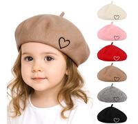 Kunyeah - Béret en Laine pour Femme - Style français - Bonnet Doux brodé en Forme de cœur - Bonnet Chaud pour Maman et Fille - Chapeaux Assortis