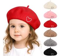 Kunyeah - Béret en Laine pour Femme - Style français - Bonnet Doux brodé en Forme de cœur - Bonnet Chaud pour Maman et Fille - Chapeaux Assortis