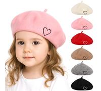 Kunyeah - Béret en Laine pour Femme - Style français - Bonnet Doux brodé en Forme de cœur - Bonnet Chaud pour Maman et Fille - Chapeaux Assortis