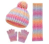 Kunyeah Ensemble bonnet, écharpe et gants pour tout-petits Mitaines tricotées pour enfants Bonnet doublé polaire Cache-cou pour garçons et filles de 3 à 10 ans