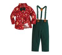 Kunyeah Tenue de Noël pour petit garçon Chemise à manches longues avec nœud papillon et bretelles Pantalon pour 9 mois à 6 ans