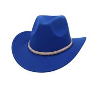 KUNYOS Chapeau de cowboy for femme avec bord large rétro, design en tweed et bord bouclé, adapté à la protection solaire extérieure/style occidental(Royal Blue)