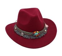 KUNYOS Chapeau de cowboy Panama classique, bord large en feutre, style unisexe, protection solaire, parfait for les mariages à thème western et la photographie en extérieur(Claret)