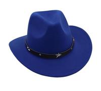 KUNYOS Chapeau de Cowboy Unisexe Cousu à la Main à Large Bord Chapeau de Cowboy Occidental en Feutre Chapeau réglable de Style rétro Britannique Chapeau d'extérieur Durable(Blue)