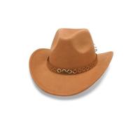 KUNYOS Chapeau de cowboy western, dessus plat et bord large, en feutre, adapté aux hommes et aux femmes, adapté aux déplacements quotidiens/activités de plein air(Khaki)