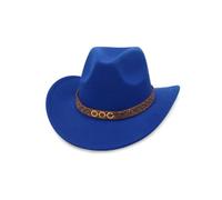 KUNYOS Chapeau de cowboy western, dessus plat et bord large, en feutre, adapté aux hommes et aux femmes, adapté aux déplacements quotidiens/activités de plein air(Royal Blue)